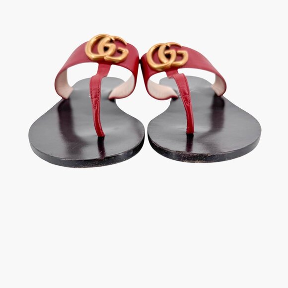 Gucci Marmont GG Thong Sandals EU 36.5 US 6.5 Red Leather Flat Flip Flop Shoe - Picture 5 of 11